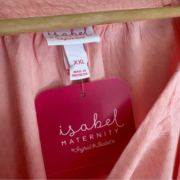 NWT Isabel Maternity Peach Orange Tie Waist Top Square Neck Puff Sleeve XXL - Picture 3 of 4